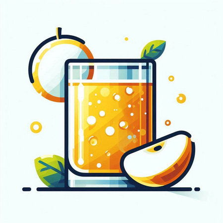 Vector illustration of a glass of fresh apple juice with slices of apple.のイラスト素材