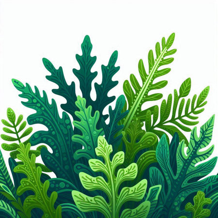 Vector illustration of green ferns isolated on the white background.のイラスト素材