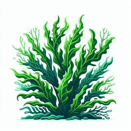 Green seaweed isolated on white background. Vector hand drawn illustration.のイラスト素材
