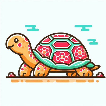 Vector illustration of a cute cartoon tortoise on a white background.のイラスト素材