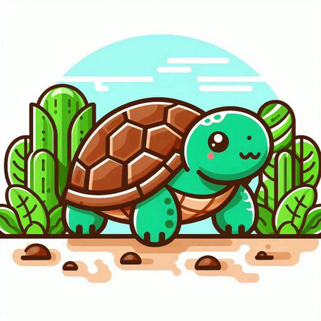 Cute Cartoon Turtle Character Vector Illustration. Cute Tortoise Animalのイラスト素材