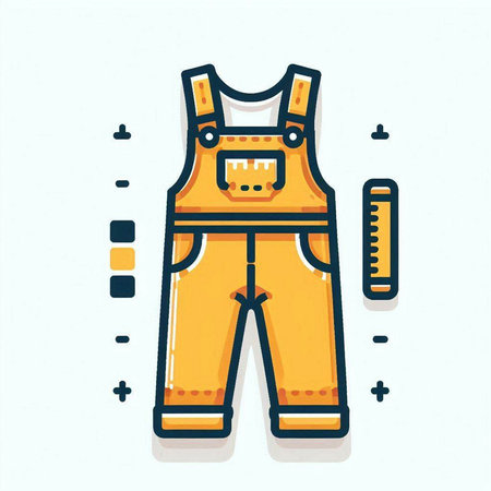 Vector illustration of yellow work overalls with measuring tape on white background.のイラスト素材