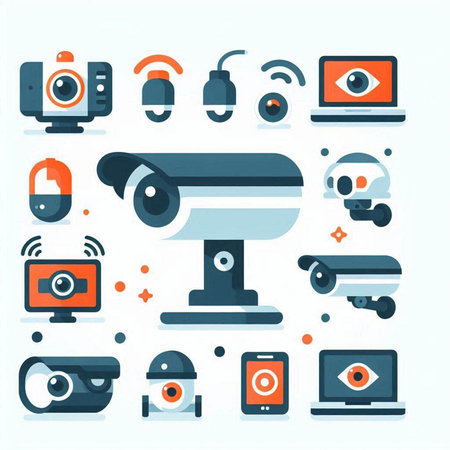 Security camera icons set in flat style. Vector illustration for web and mobile design.のイラスト素材