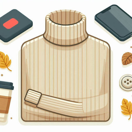 Illustration of a wooden turtleneck with a cup of coffeeのイラスト素材