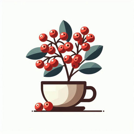 Coffee cup with rowan berry. Vector illustration.のイラスト素材