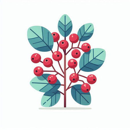 Christmas tree with red berries isolated on white background. Vector illustration.のイラスト素材