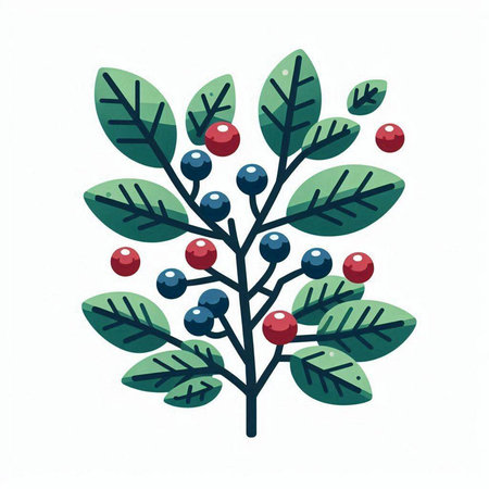 Christmas holly branch with berries and leaves. Hand drawn vector illustration.のイラスト素材