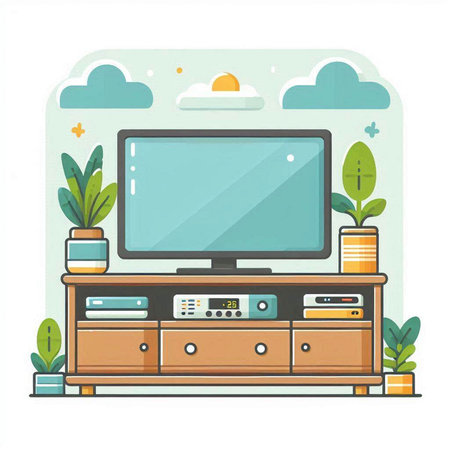 TV on the cabinet in the room. Flat style vector illustration.のイラスト素材