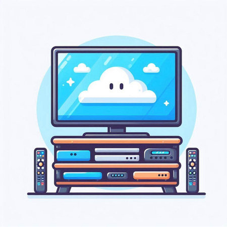 Vector illustration of a flat design of a TV set with cloud computing.のイラスト素材