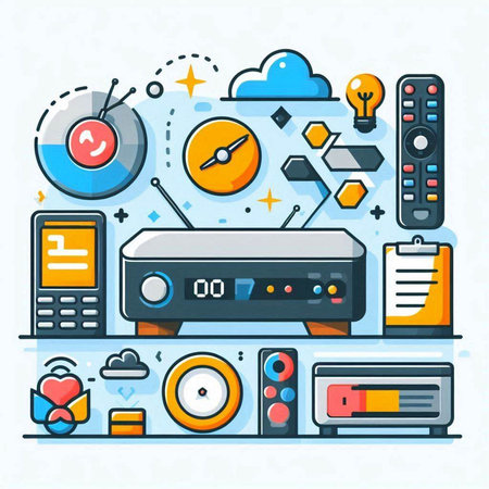 Modern thin line flat design style vector illustration concept of multimedia and entertainment.のイラスト素材