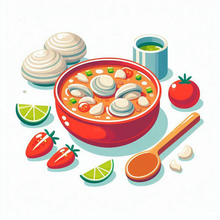 Tom Yum soup, Thai food vector illustration on white background.のイラスト素材