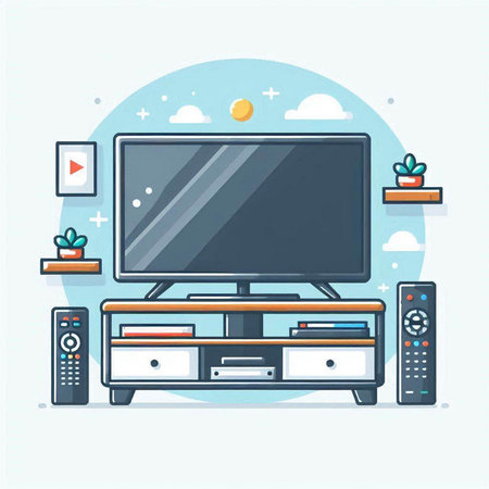 TV on the table in living room. Flat style vector illustration.のイラスト素材