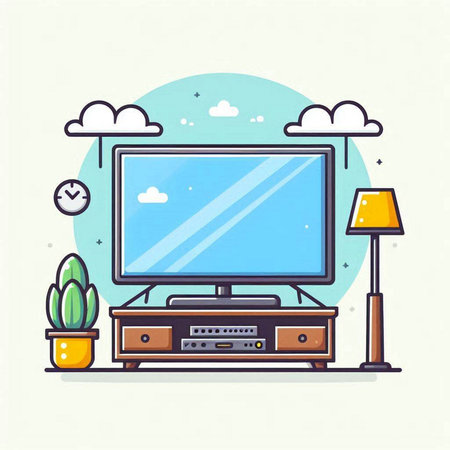 TV on the table in the living room. Flat style vector illustration.のイラスト素材