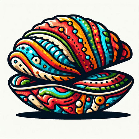 Colorful sea shell on a white background. Hand drawn vector illustration.のイラスト素材