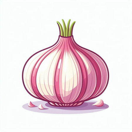 Illustration of a fresh pink onion isolated on a white background.のイラスト素材