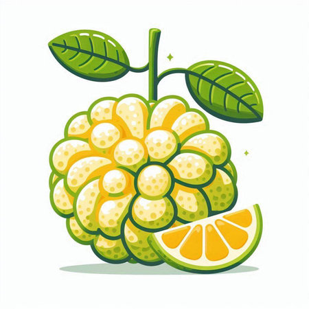 Citrus fruit vector illustration isolated on white background. Custard apple.のイラスト素材