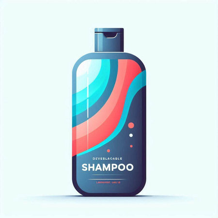 Cosmetic bottle with blue and red wave design. Vector illustration.のイラスト素材