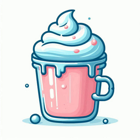 Cup of hot chocolate with whipped cream. Hand drawn vector illustration.のイラスト素材