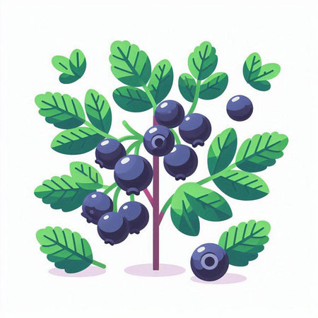 Blueberry bush with berries on a white background. Vector illustration.のイラスト素材