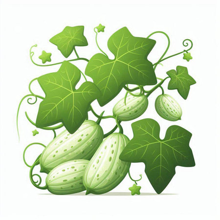 Cucumber with leaves isolated on white background. Vector illustration.のイラスト素材