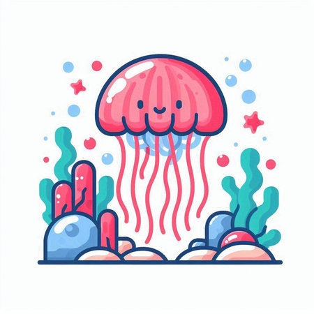 Cute cartoon jellyfish. Vector illustration in a flat style.のイラスト素材