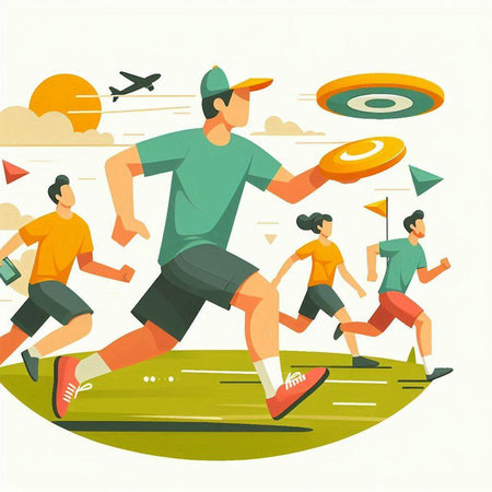 Running people vector illustration. Men and women jogging in the park.のイラスト素材