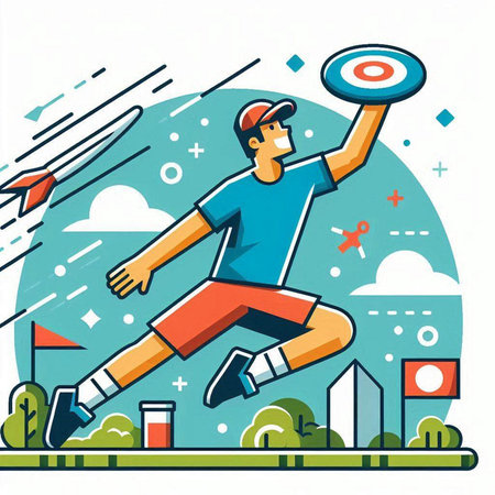 Vector illustration of a sportsman running with a ball on the background of the stadium.のイラスト素材