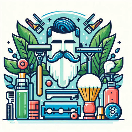 Hipster style vector illustration with hairdresser tools and accessories.のイラスト素材