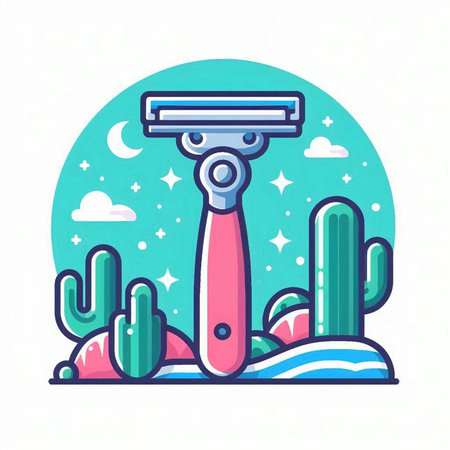 Razor blade and cactus. Vector illustration in flat style.のイラスト素材