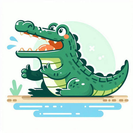 Crocodile vector illustration. Funny cartoon crocodile character.のイラスト素材