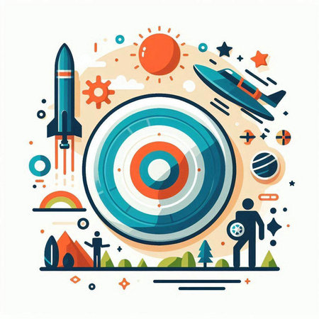Vector illustration of rocket launch and target in flat style on white background.のイラスト素材