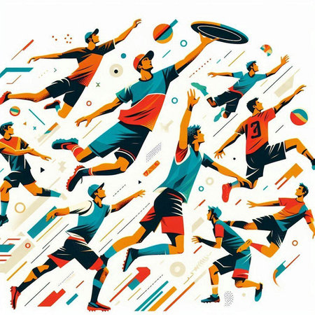 Vector illustration of men playing table tennis, badminton, basketball, volleyball.のイラスト素材