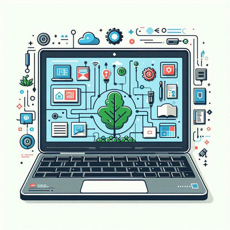 Laptop with internet technology concept. Vector illustration in flat style.のイラスト素材