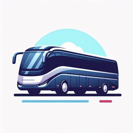 Illustration of a bus in a flat style on a white backgroundのイラスト素材
