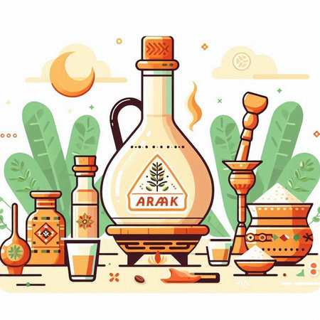 Vector illustration of arabic food and drink. Flat style.のイラスト素材