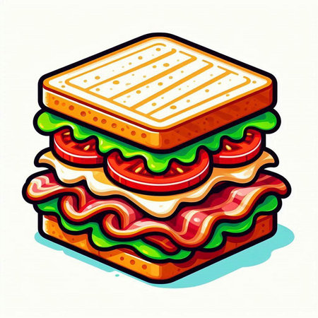 Sandwich with ham, cheese, tomato and lettuce. Vector illustration.のイラスト素材