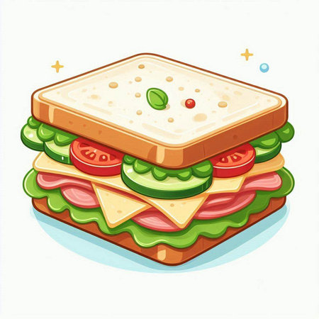 Sandwich with ham, cheese, tomato, cucumber and lettuceのイラスト素材
