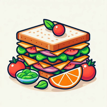 Sandwiches with vegetables and fruits. Vector illustration in cartoon style.のイラスト素材