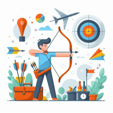 Archery concept. Flat design style vector illustration. Cartoon character.のイラスト素材