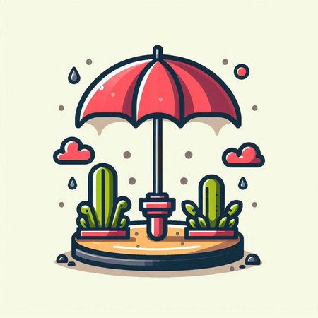 Umbrella in the garden. Vector illustration of a flat design.のイラスト素材
