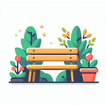 Wooden bench in the park. Vector illustration in flat style.のイラスト素材