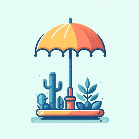 Illustration of cactus and umbrella. Flat style vector illustration.のイラスト素材