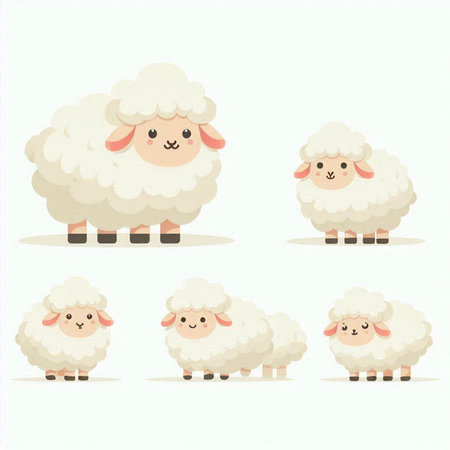 Sheep cartoon character set. Cute sheep. Vector illustration.のイラスト素材
