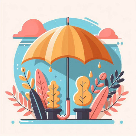 Umbrella on the background of nature. Vector illustration in flat styleのイラスト素材