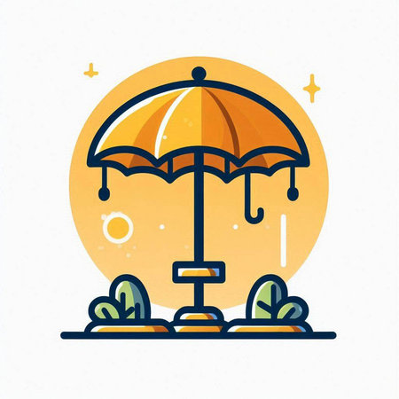 Umbrella in the park. Flat line icon. Vector illustration.のイラスト素材