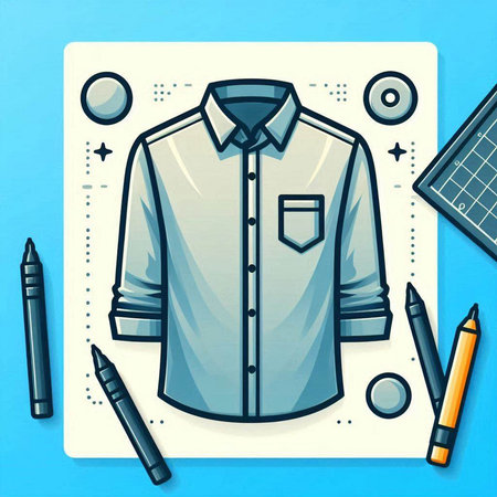 Illustration of a men's shirt on a blue background with pencilsのイラスト素材