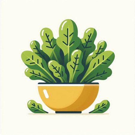 Illustration of a green plant in a yellow pot on a white backgroundのイラスト素材