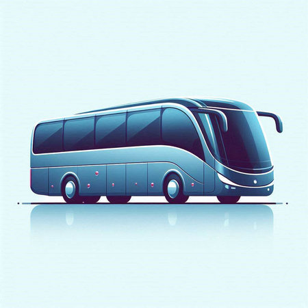 Illustration of a bus with reflection on a blue background, vectorのイラスト素材