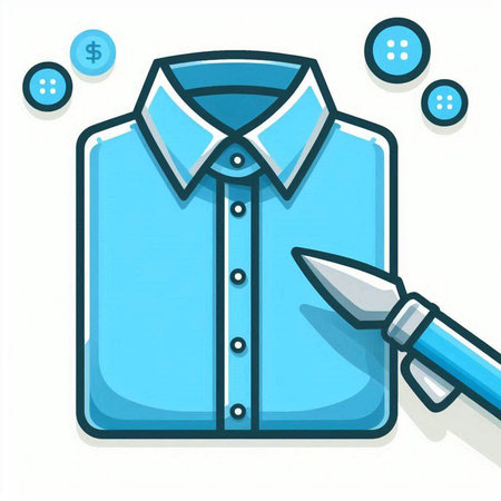 Illustration of a blue shirt with a brush and buttons on a white backgroundのイラスト素材