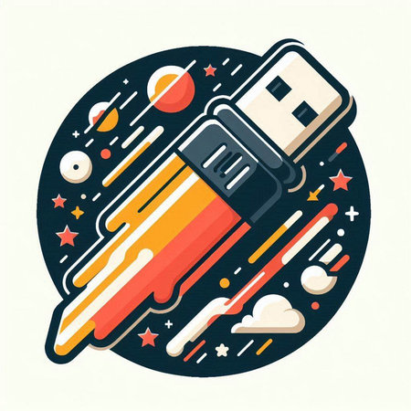Usb flash drive in space. Vector illustration in flat style.のイラスト素材